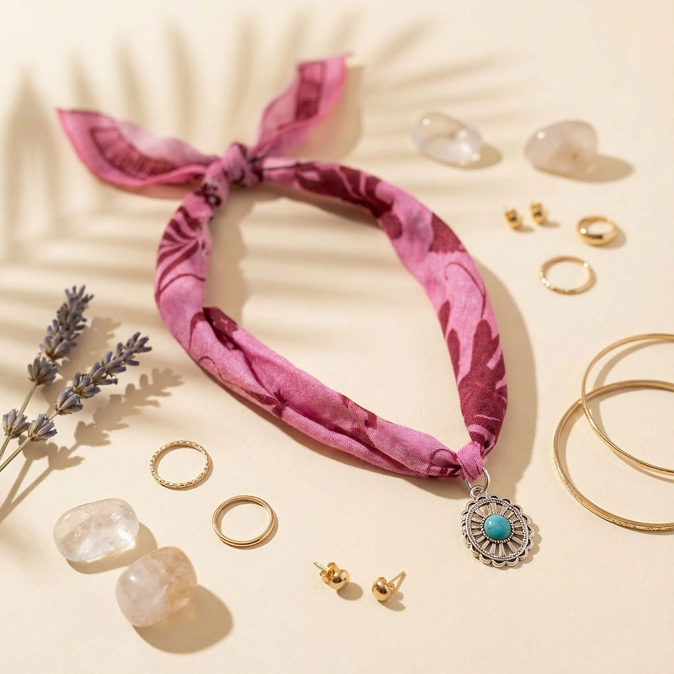 Hand-Tied Boho Bandana Necklace with Turquoise Sunburst Pendant