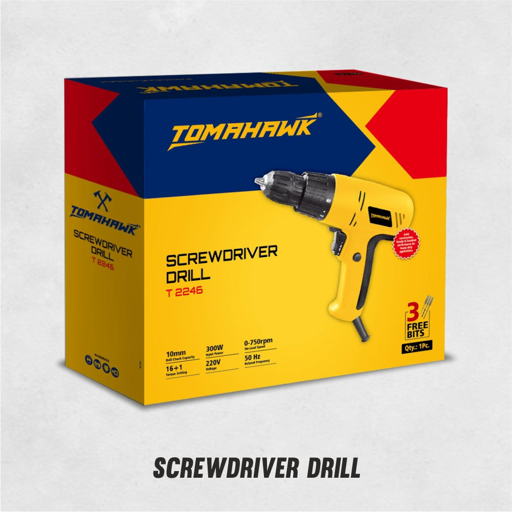 TOMAHAWK T2246 - 10MM REVERSIBLE SCREWDRIVER WITH VARIABLE SPEED & TORQUE