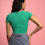 Thumbnail: Lace Up Front Ribbed Crop Top Green