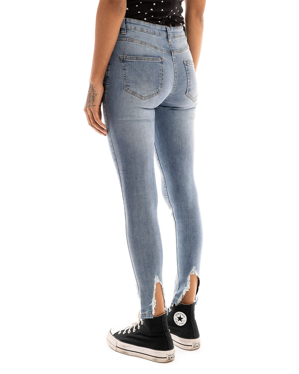 Thumbnail: Light Blue Extreme Distressed Hem Skinny Jeans