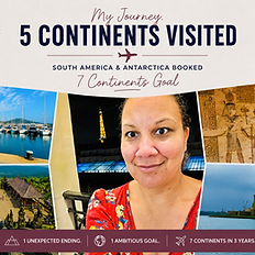 Travel collage highlighting Allison Coleman's five continents visited and journey toward all seven continents.