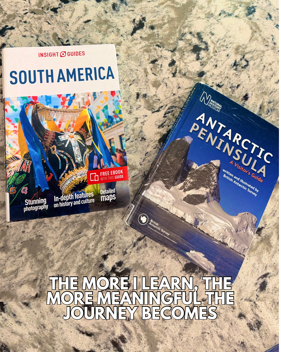 Covers of Antarctic Peninsula: A Visitor’s Guide and Insight Guides: South America used to research South America and Antarctica before an upcoming trip.