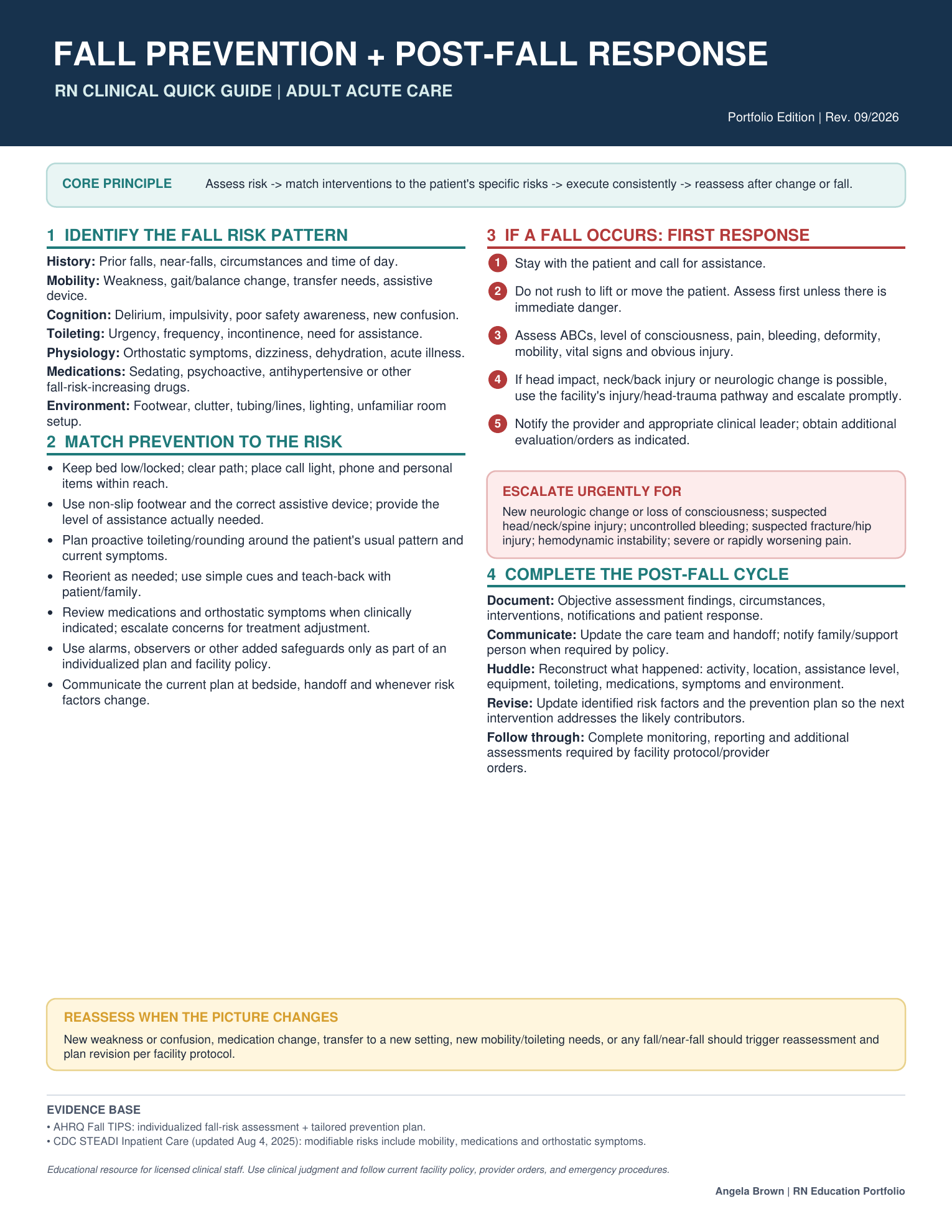 Angela’s one-page Fall Prevention and Post-Fall Response RN Clinical Quick Guide
