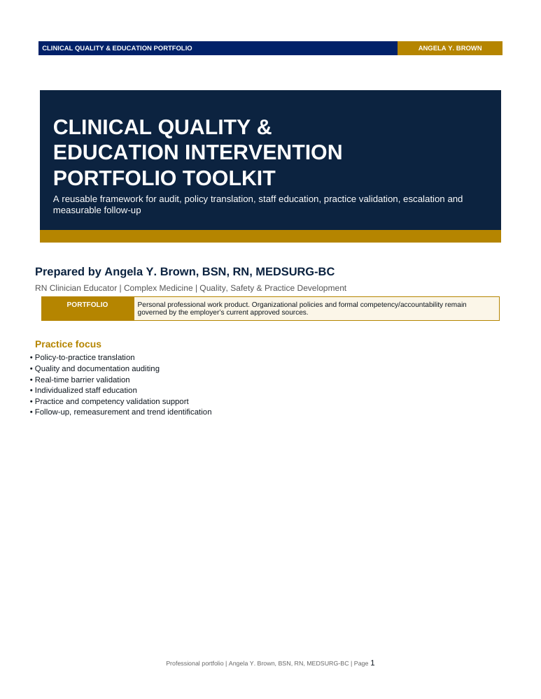 Cover of Angela Brown’s Clinical Quality and Education Portfolio Toolkit