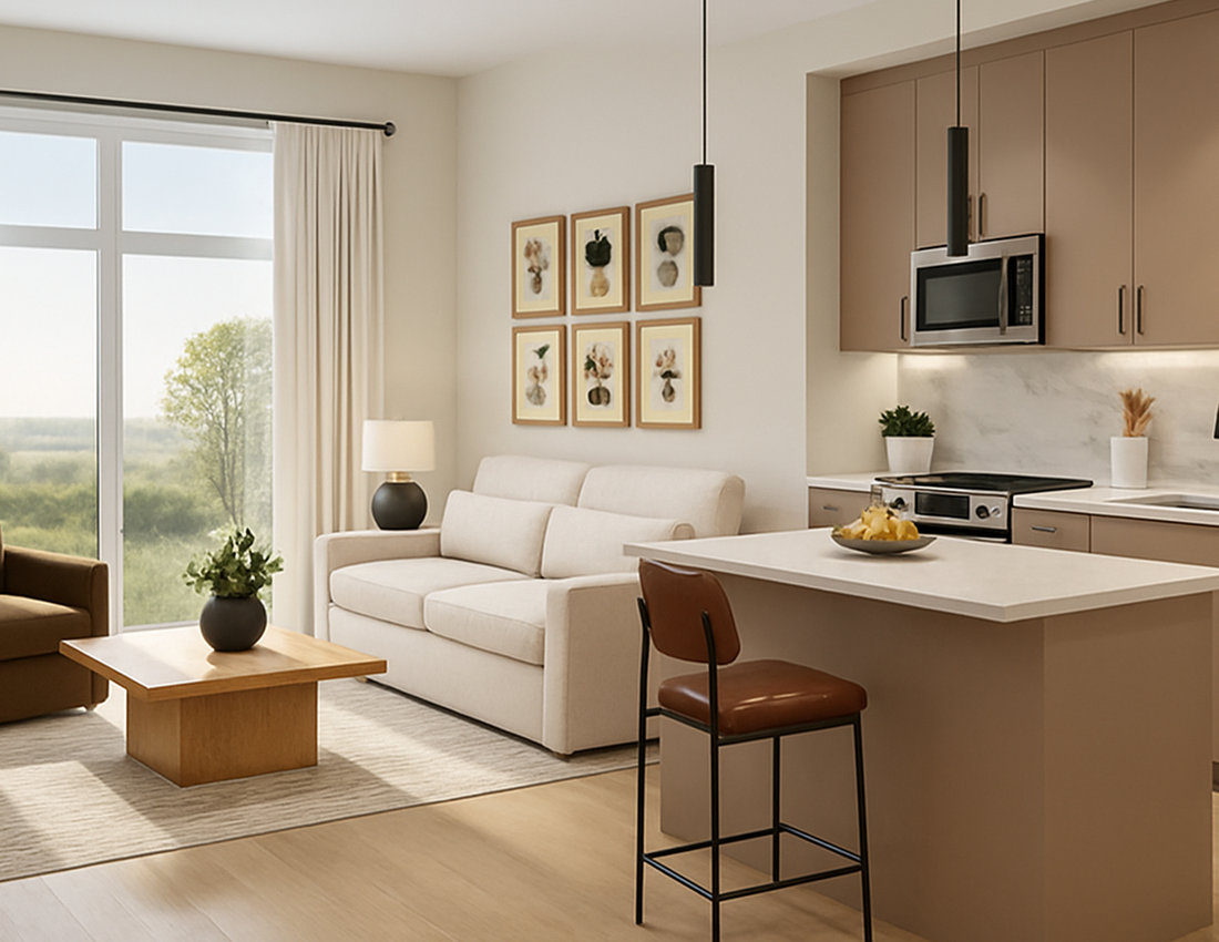Open-concept living and kitchen