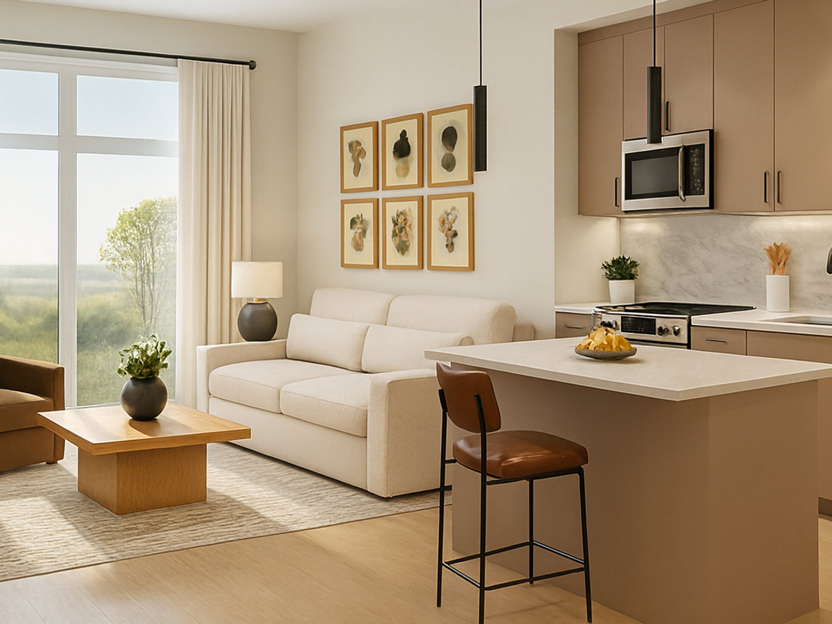 Kitchen and living room at Stirling Place