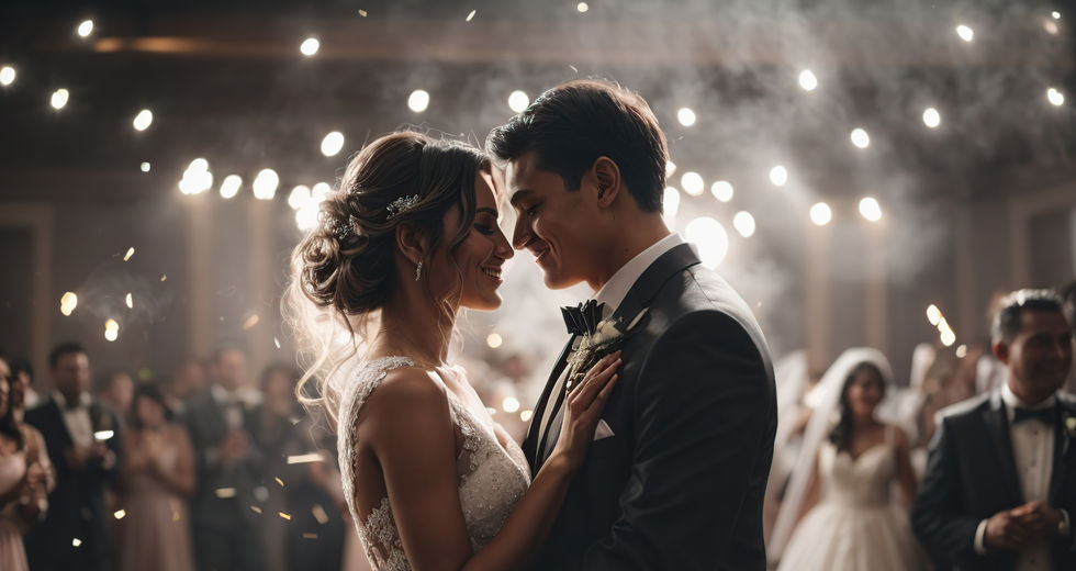 Bride and groom enjoying their first dance after wedding dance lessons
