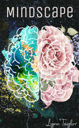 An image of an outline of a brain. The right side has flowers while the left side has splattered paint.