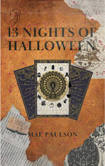 Tarot cards with unique figures detailed on the back of the cards. Behind the cards are ripped up pieces of newspaper and a ticket stub for a circus.