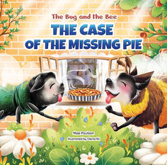 Two unique bug characters in front of a window that has a fresh pie in it.