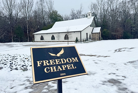 Freedom Chapel sign in snow