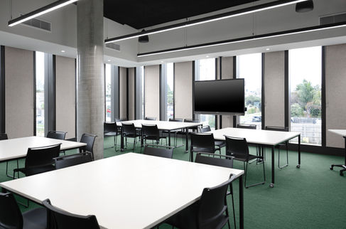 12mm acoustic panels installed around vertical windows by BACH Commercial at Caulfield Grammar School.