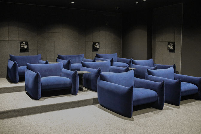 Acoustic wall in grey, installed by BACH Commercial in the Sea and Sky Sandringham cinema.