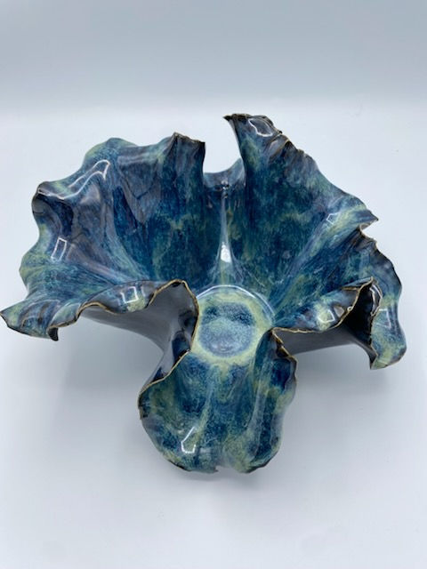 Thumbnail: Organic Blue Green Ceramic Bowl with Wavy Coastal Form
