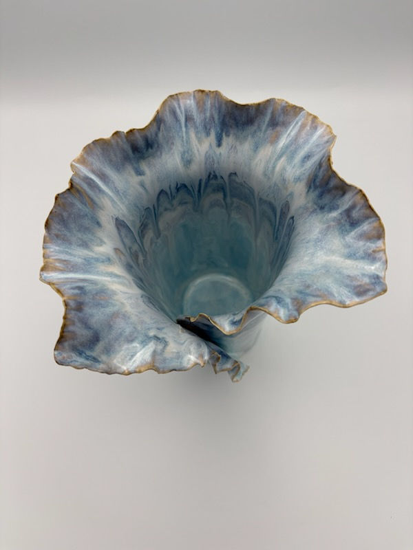 Thumbnail: Coastal Ceramic Ruffled Vase in Blue and White Glaze