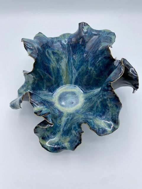 Thumbnail: Organic Blue Green Ceramic Bowl with Wavy Coastal Form
