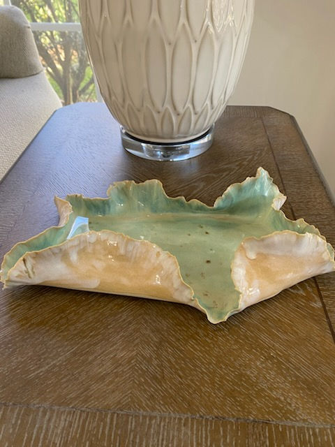 Thumbnail: Handbuilt Green Ceramic Tray with Sculptural Coastal Form