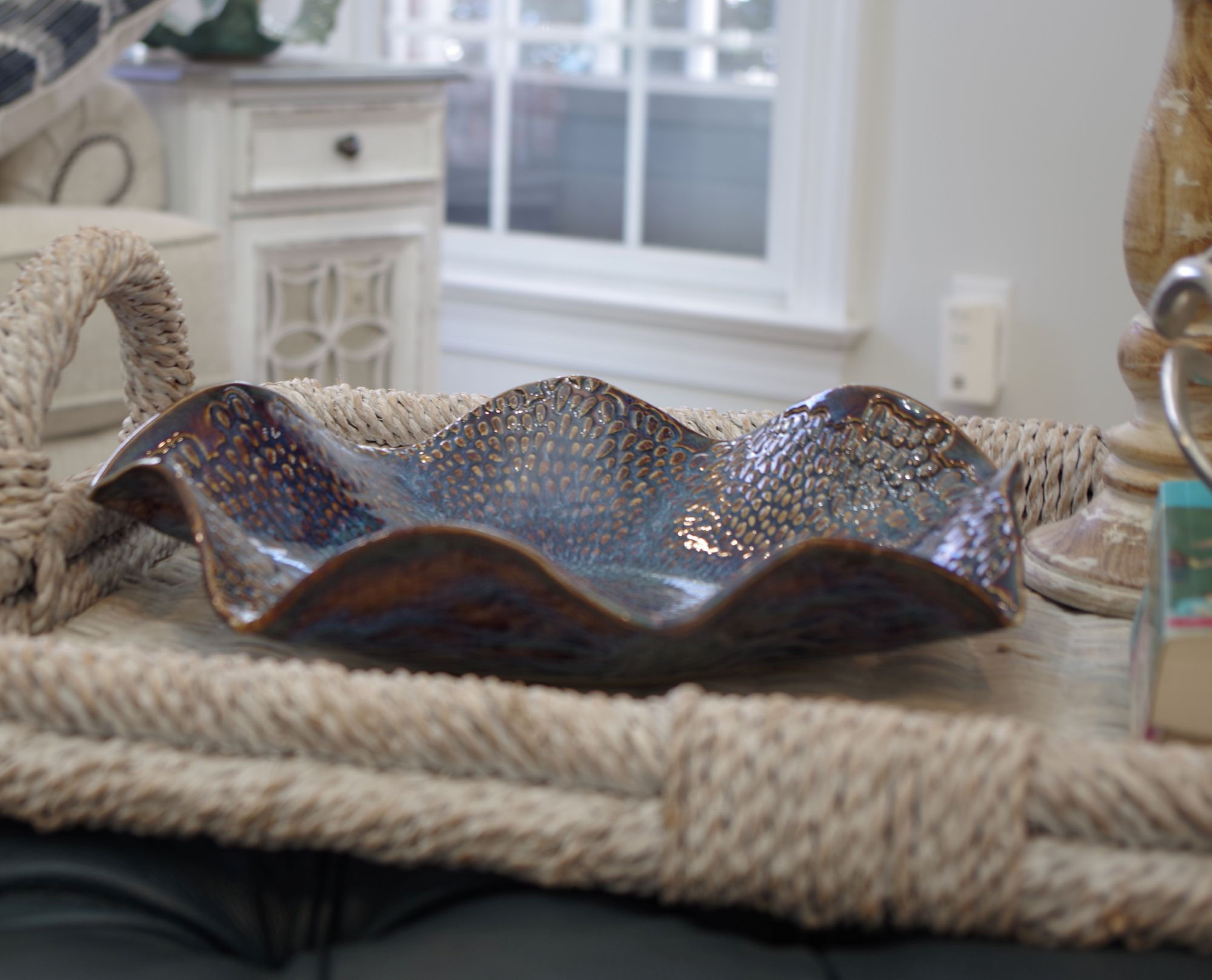 Timeless Handmade Ceramic Bowl with Iridescent Glaze and Ruffled Edge