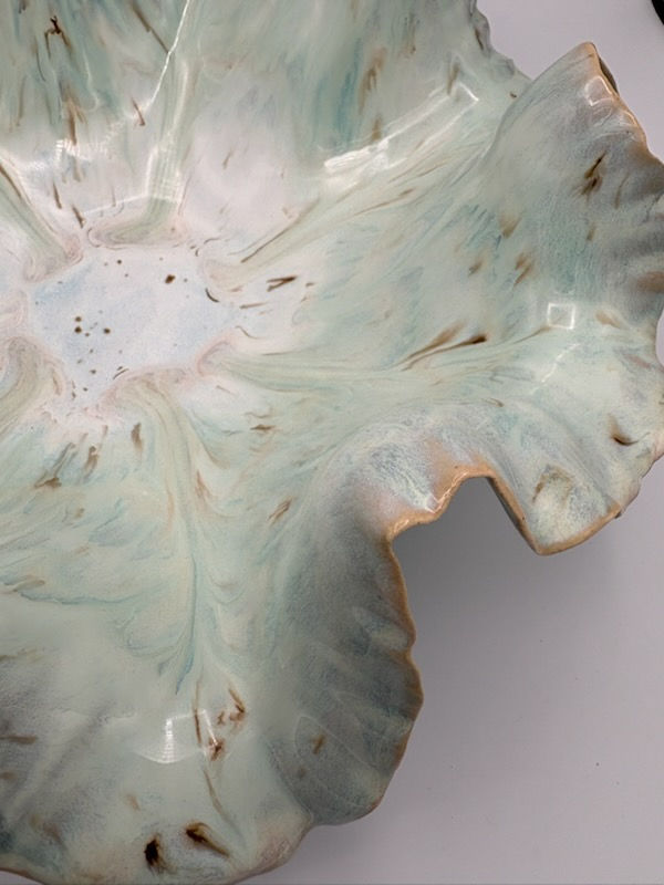Thumbnail: Handbuilt mint green ceramic bowl featuring sculptural ruffled edge, hand-glazed stoneware with organic wavy form and celadon