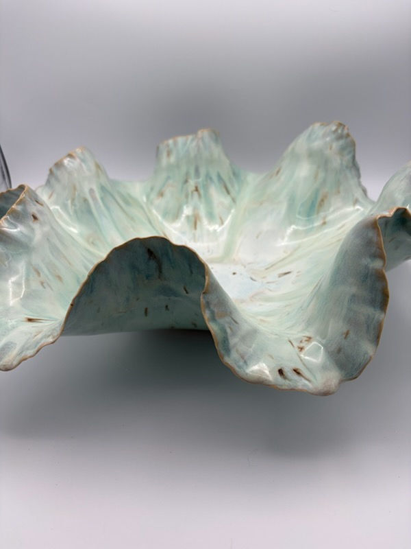 Thumbnail: Handbuilt mint green ceramic bowl featuring sculptural ruffled edge, hand-glazed stoneware with organic wavy form and celadon