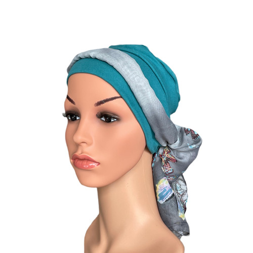 Easy Tie Chemo Hat with Attached Scarf 