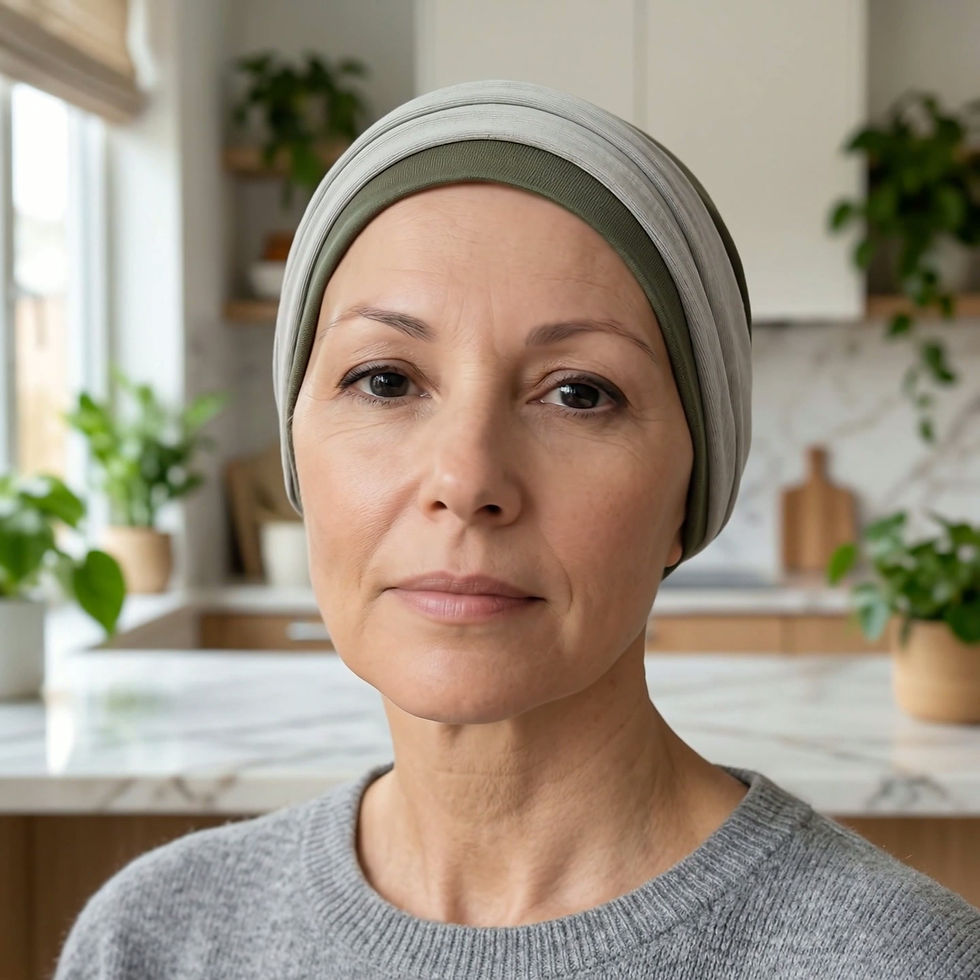 Thumbnail: A woman wearing a chemo beanie and headband smiling at the camera