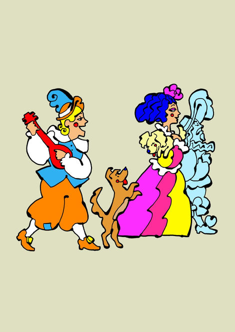 Illustrazioni sulle avventure di un cagnolino felice.
