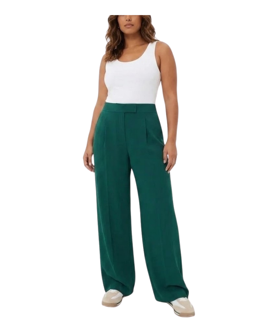 Deep Green Erin Wide Leg High Rise Pants Trousers