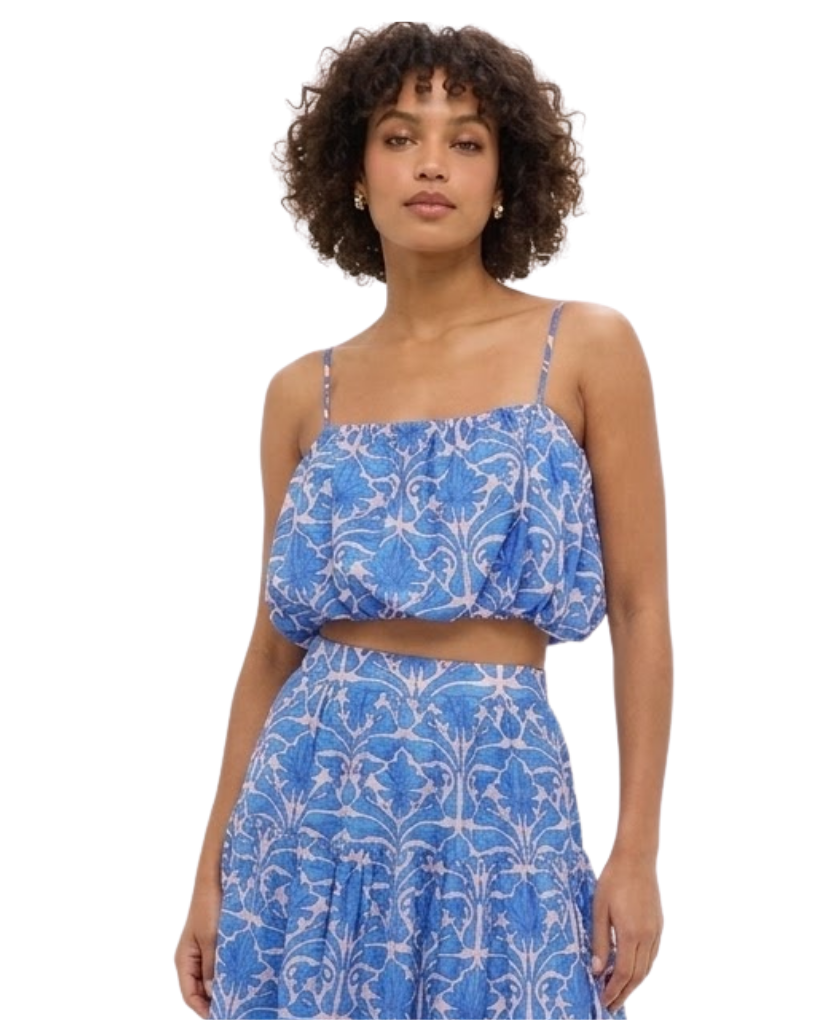 Blue Geometric Floral Azores Bubble Blouse