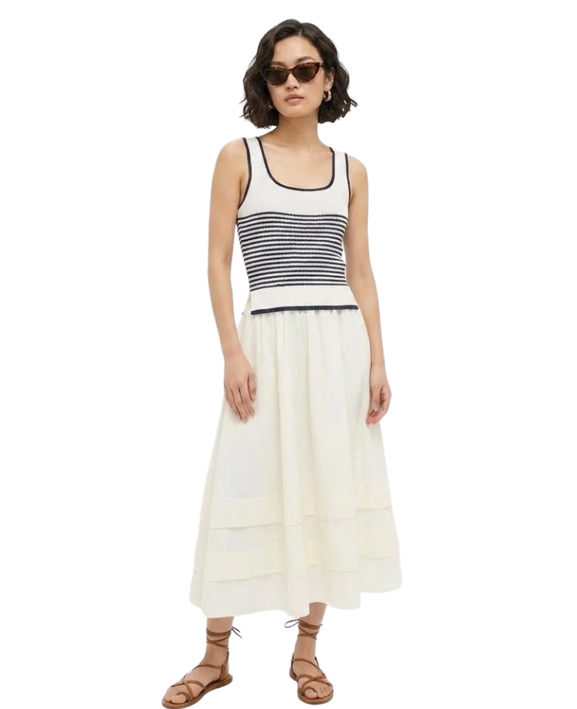 Cream Striped Midi Dress