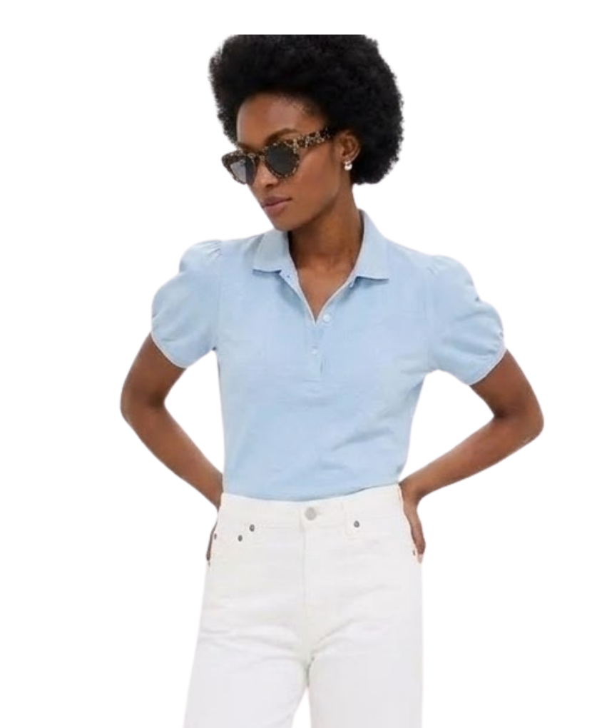 Light Blue Pique Puff Sleeve Peggy Polo