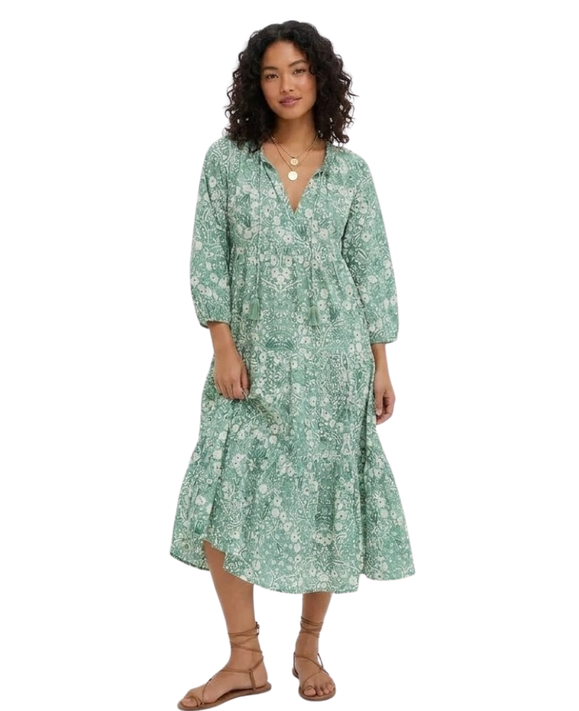 Misty Jade Blossom Long Sleeve Salty Paloma Caftan