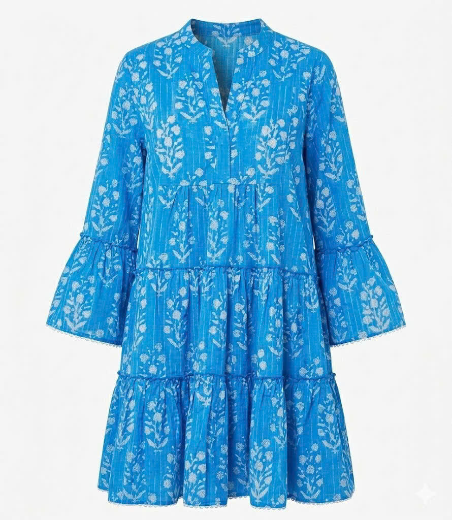 Thumbnail: Sapphire Small Flower Lurex Flared Sleeve Mini Dress