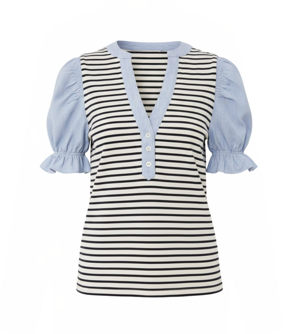 Navy Stripe Livia Puff Sleeve Top