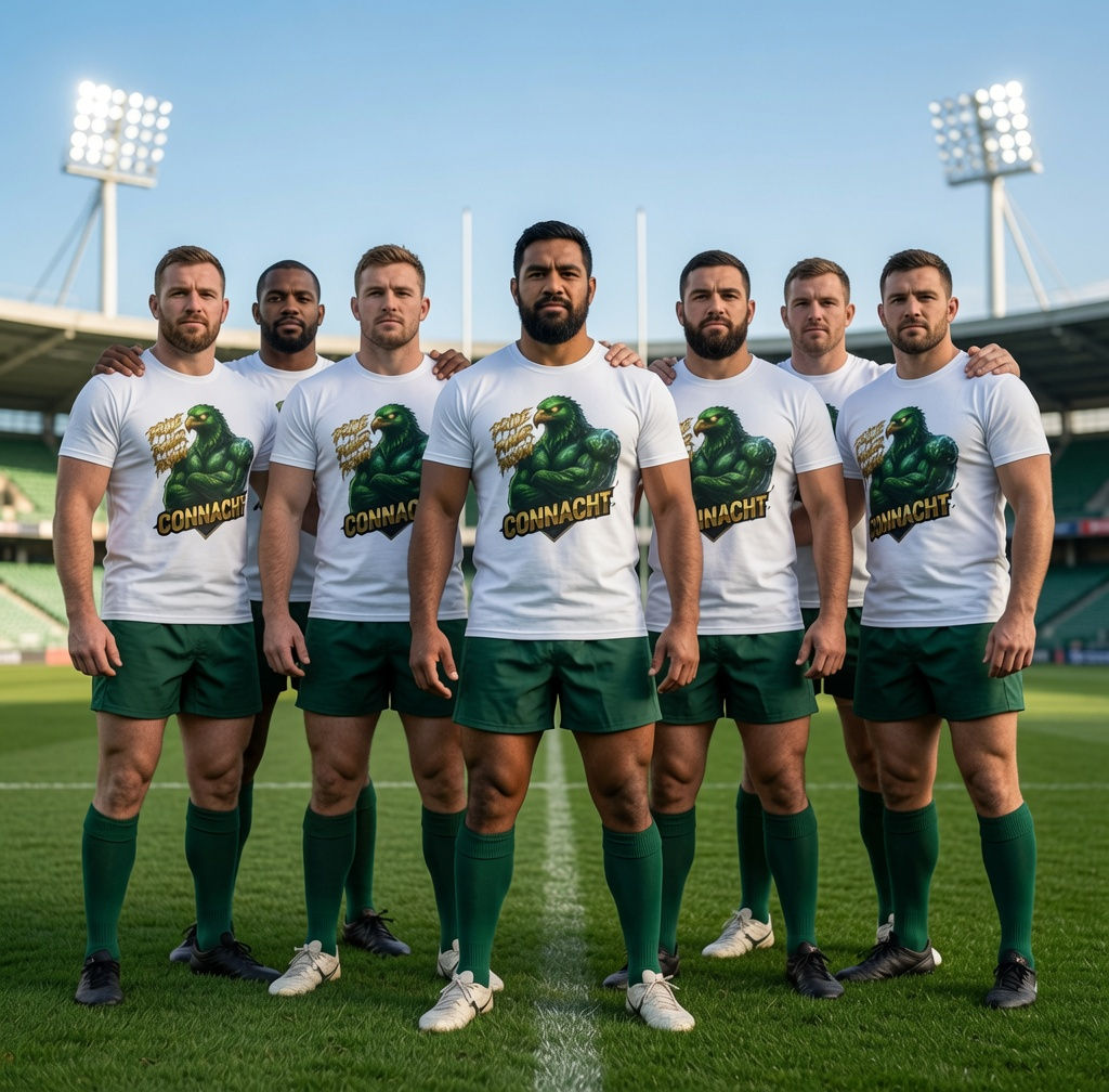 Connacht Rugby T-Shirt — 'Pride, Power, Passion' Mascot Rugby Tee