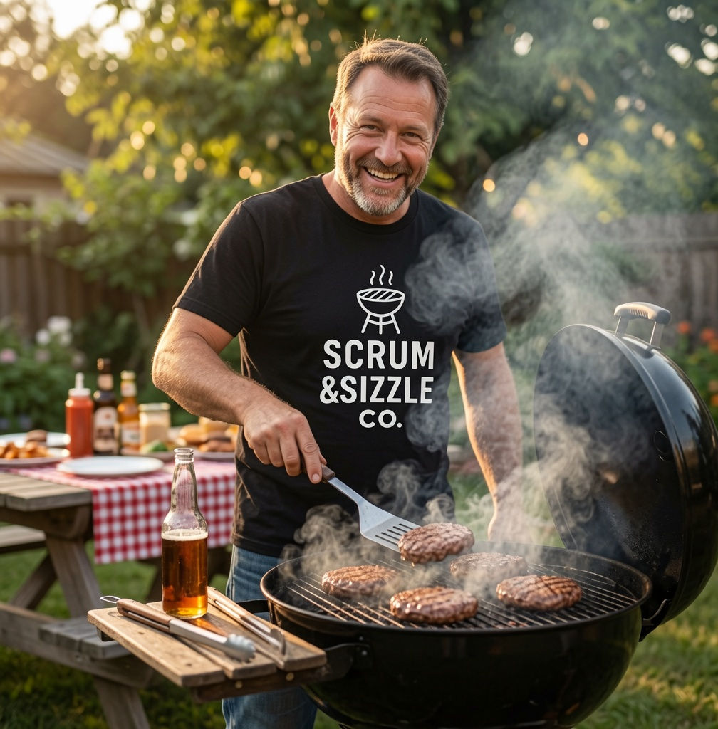 Scrum & Sizzle Co. BBQ T-Shirt — Funny Grilling Tee for Cookout Lovers