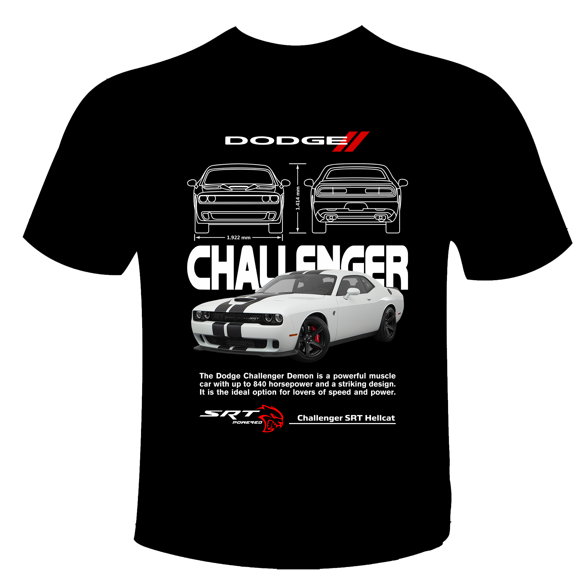 Dodge Challenger SRT Hellcat black performance t-shirt