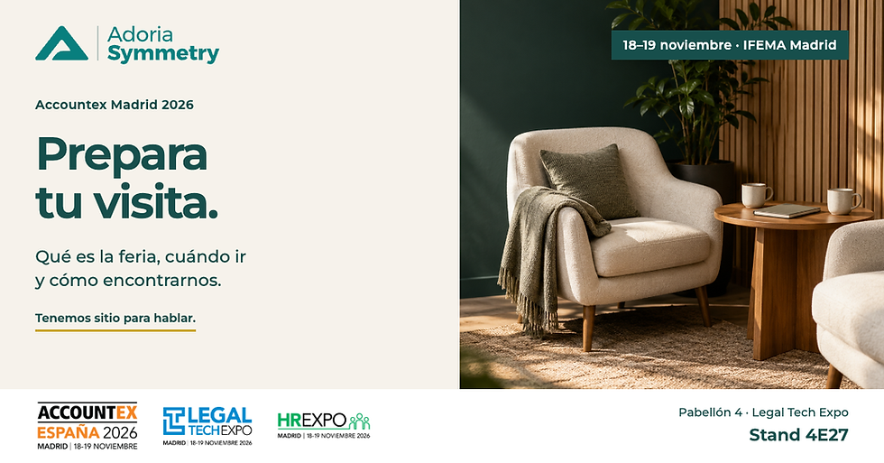 Accountex Madrid 2026: Adoria Symmetry en Legal Tech Expo, pabellón 4, stand 4E27.