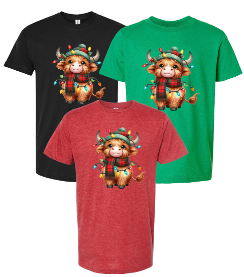 Green Hat Highland Cow Tee