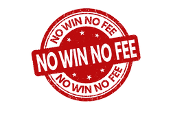 Red and white icon, no win no fee.