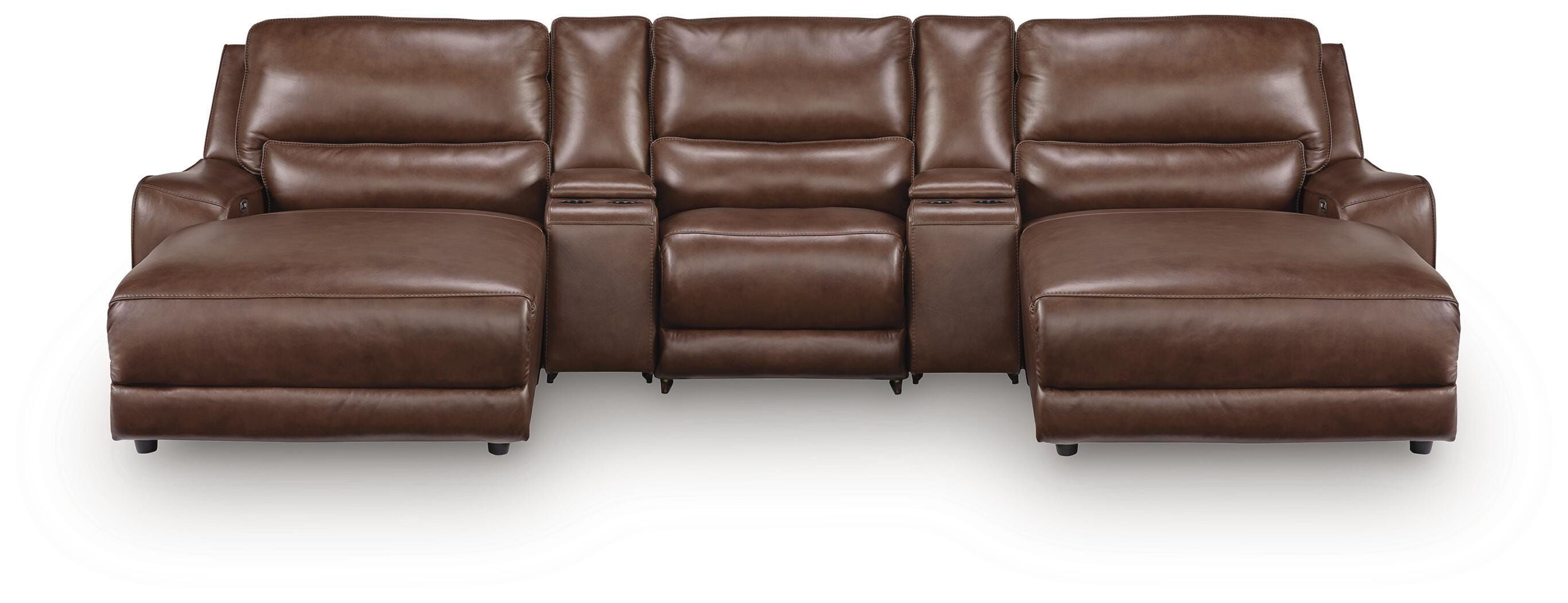 DeepWakes 5-Piece Reclining Sectional with Double Chaise and Storage Consoles