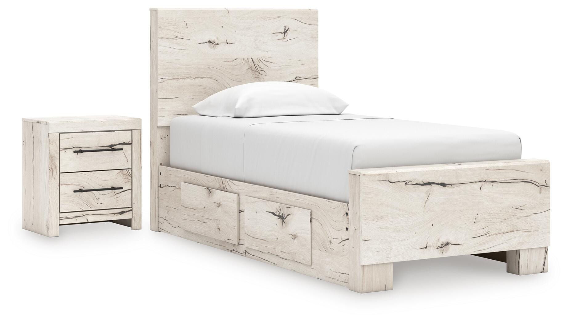 Lawroy Twin Panel Bed with Storage and Nightstand