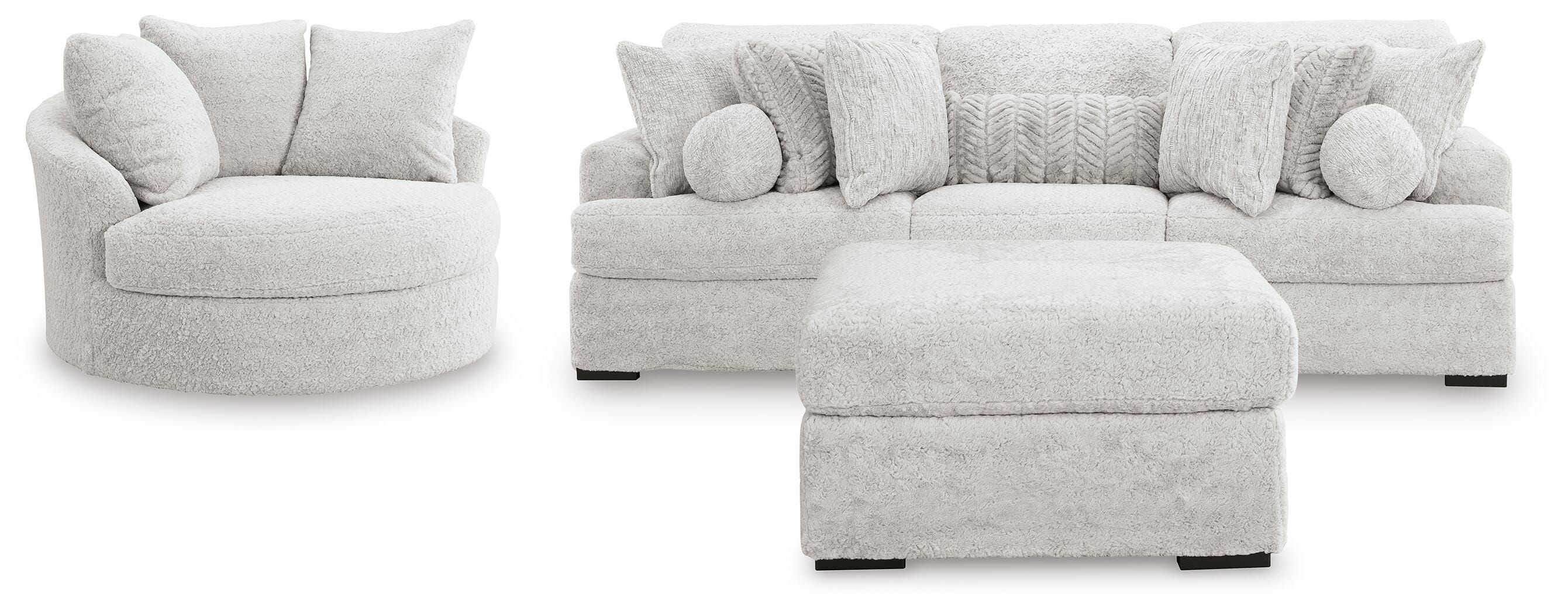 Cuddle Plush 3-Piece Sectional, Chair and Ottoman
