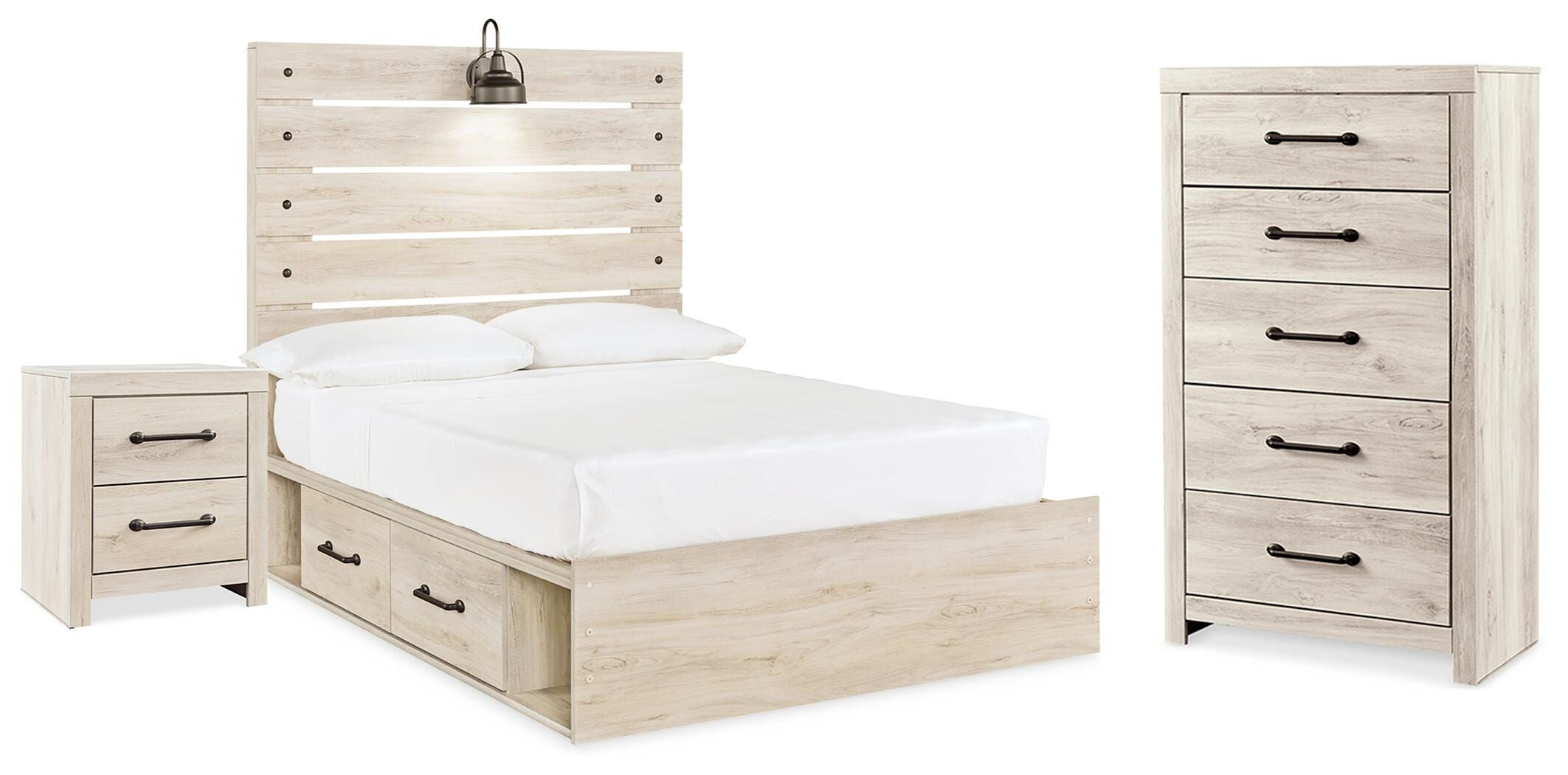 Cambeck Full Panel Bed with Storage, Chest and Nightstand