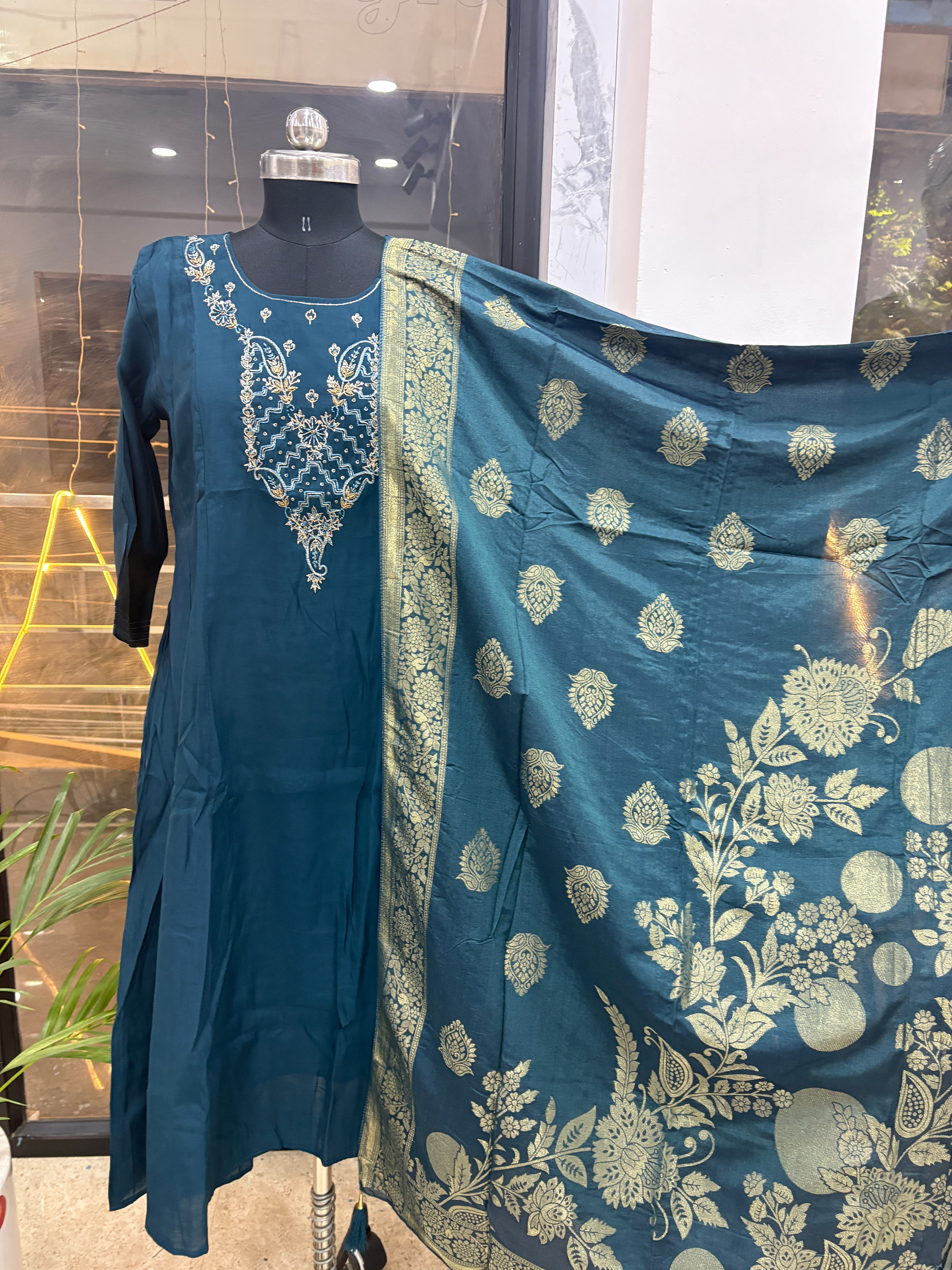 Blue Viscose silk suit set
