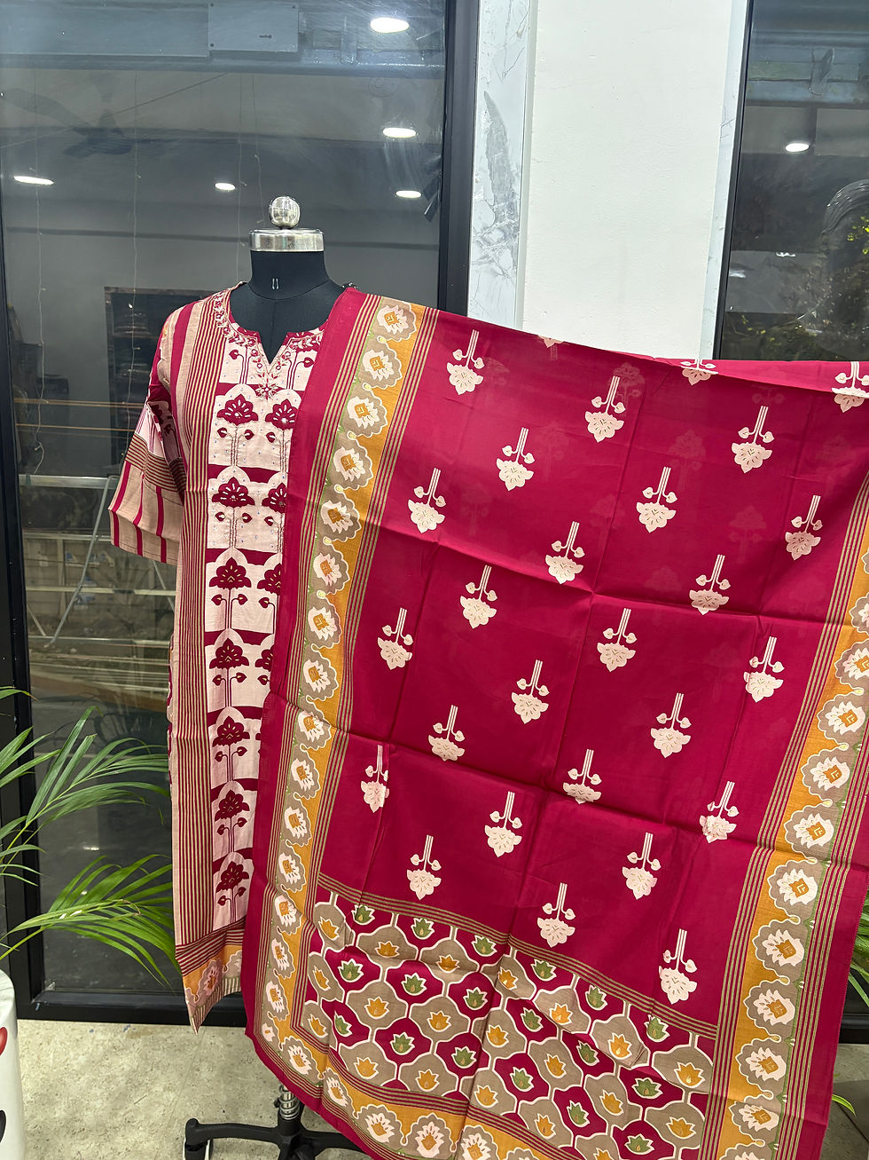Thumbnail: Maroon Red Viscose 3 piece suit set with embroidery at the yoke