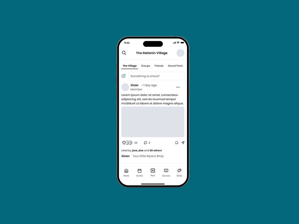 Mobile screen with low-fidelity mockup of the app's home feed
