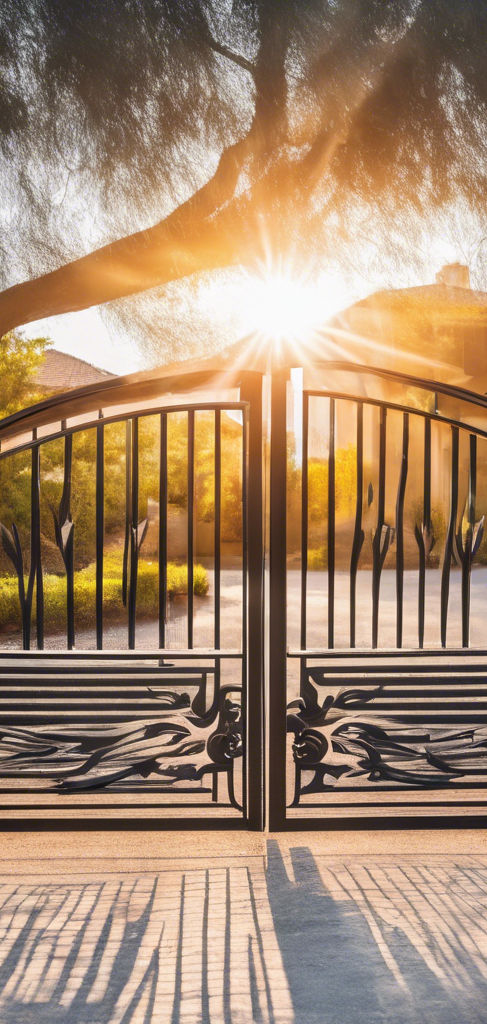 modern driveway gate with sun in the background.jpg