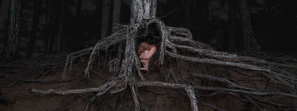 Fine-art portretfotografie — kunstzinnig portret van een vrouw in een boom, verstild en tijdloos vastgelegd.