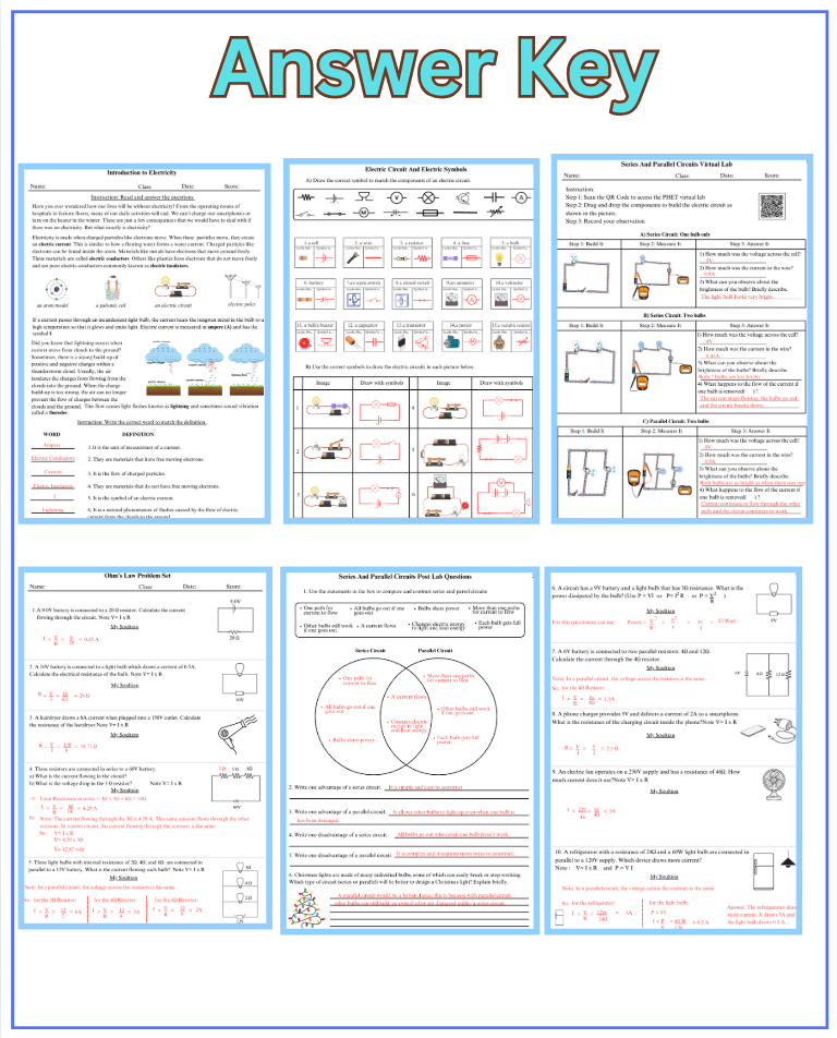 Thumbnail: Electricity, Circuits And Ohm's Law Middle School Worksheets